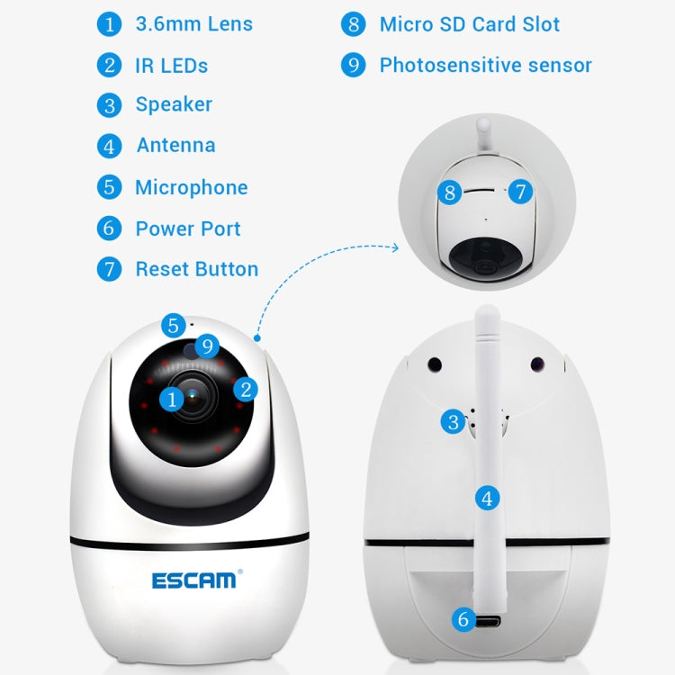 ESCAM PVR008 HD 1080P WiFi IP Camera, Support Motion Detection / Night Vision, IR Distance: 10m, AU Plug, PVR008 ESCAM PVR008 HD 1080P WiFi IP Camera, Support Motion Detection / Night Vision, IR Distance: 10m, AU Plug, PVR008